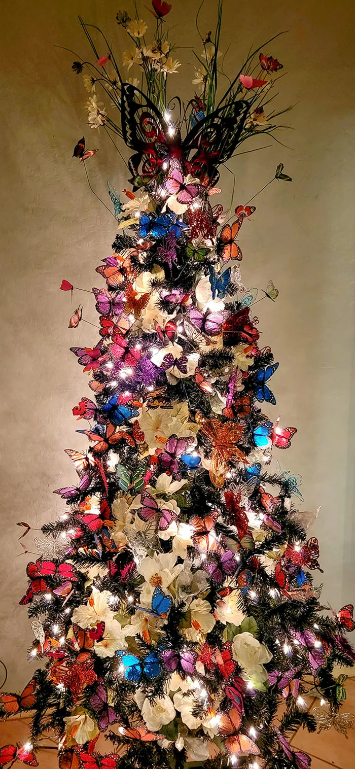 My Christmas Tree This Year. I Have Been Waiting 10 Years To Put It Up. Most Of The Butterflies Were Crafted By Me In Some Way. Very Happy With How It Turned Out