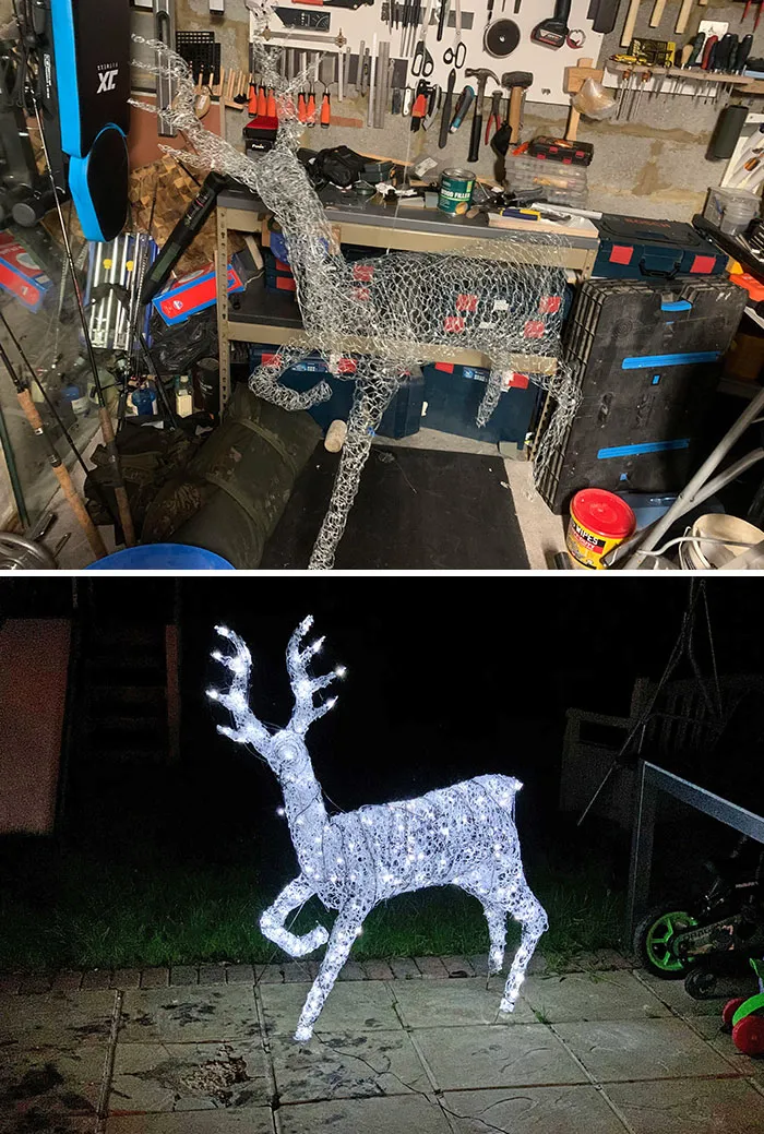 My Home-Made Reindeer, Made From Chicken Wire, Metal Rods, Cable Ties And About 50 Hot Glue Sticks