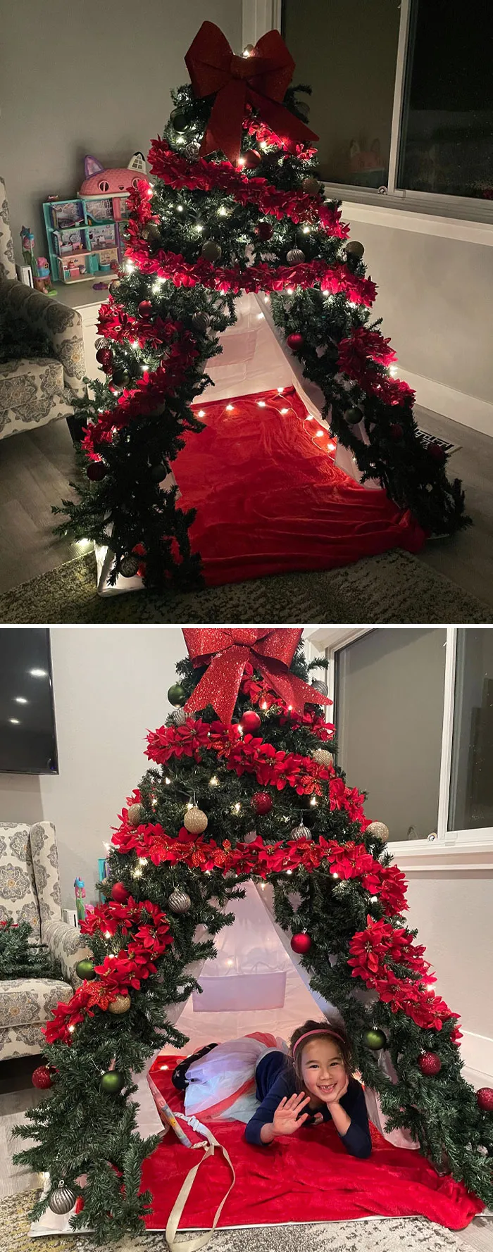 The Elves Are Busy At Our House. I Saw A Picture Of A DIY Christmas Decorated Tent, And I Said We Have To Do That