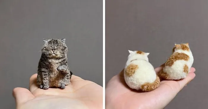 This Artist Makes Realistic-Looking Felted Little Cats In Various Signature Cat Poses (45 Pics)