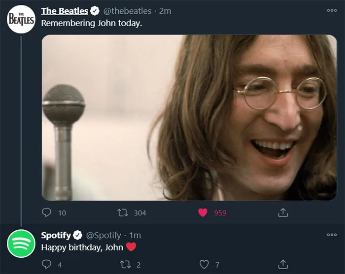 Embarrassing mix-up tweets about John on social media; one is remembering, another is wishing happy birthday.