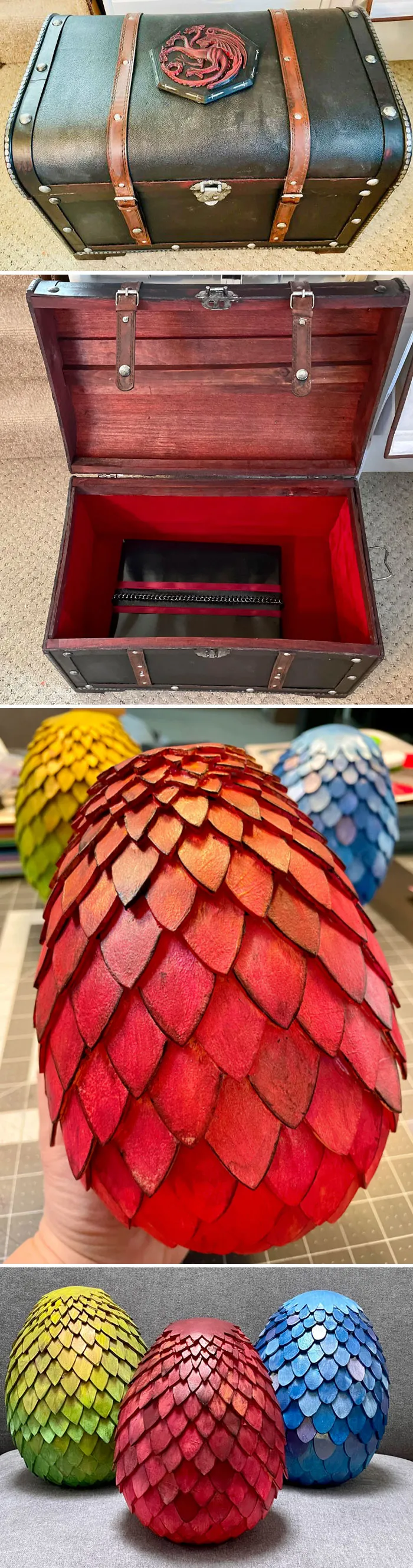 Envoltorio de regalo de huevos de dragón y un cofre 