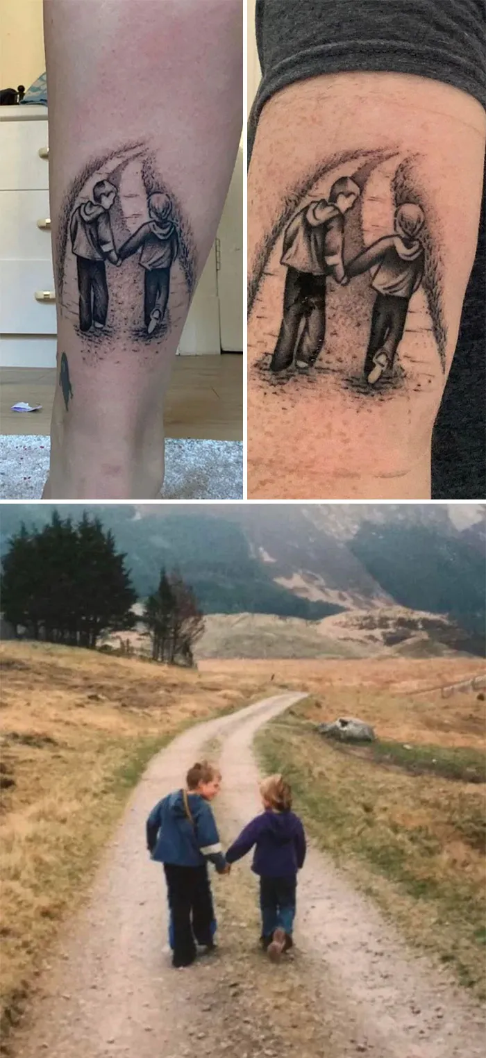 Walking Down The Road: Matching Brother And Sister Tattoos