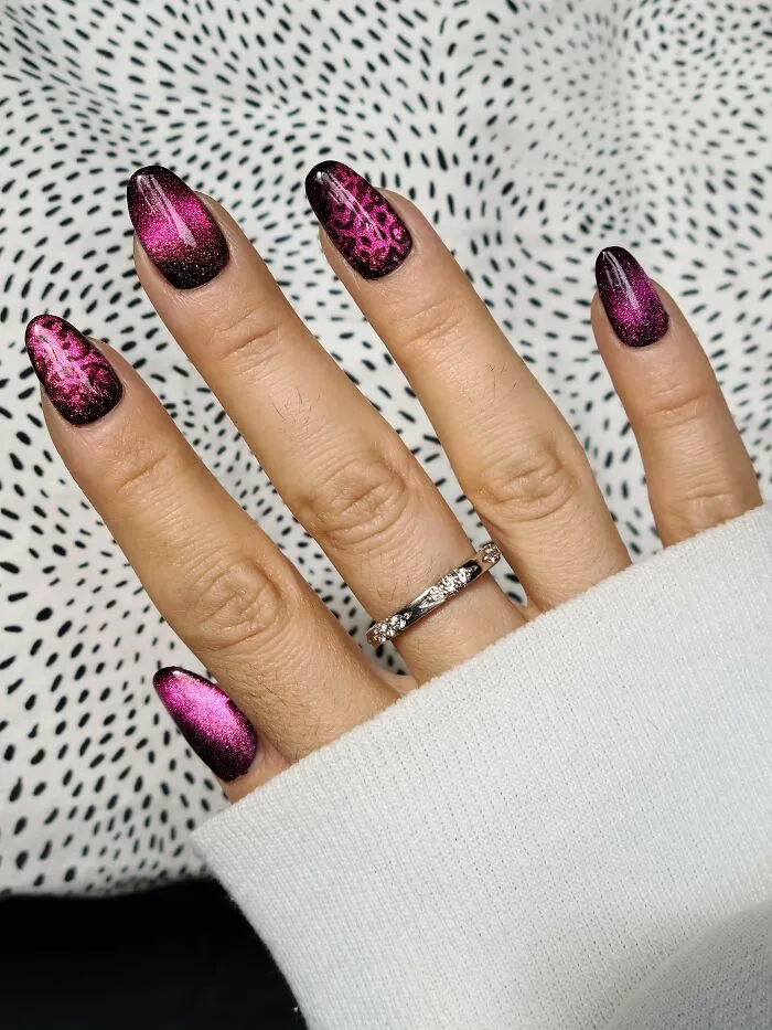 Purple Magnetic Cheetah Nails