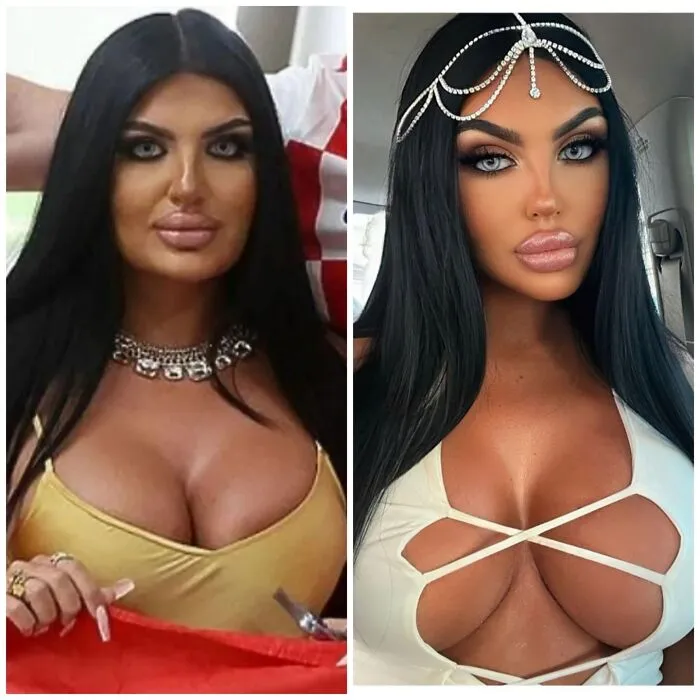Esta “bella” fanática del fútbol. Foto sin editar versus foto en su Instagram. Tiene 20 años