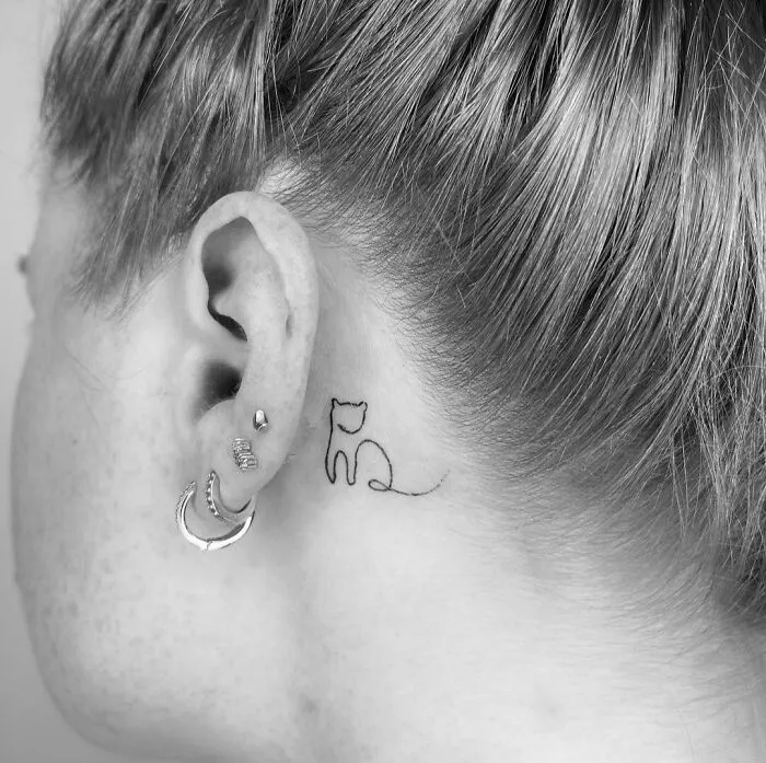 Single Line Small Cat Tattoo