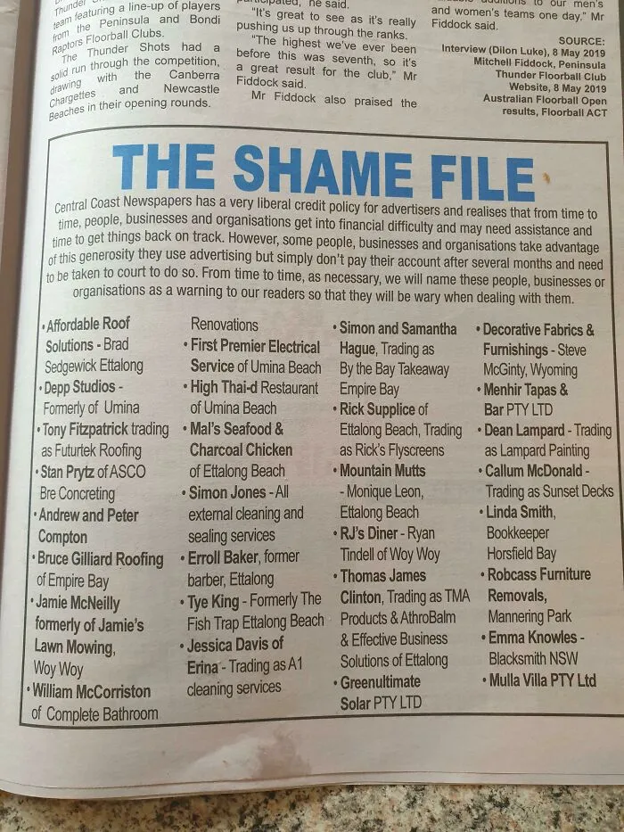 Our Local Paper Runs A Shame Column