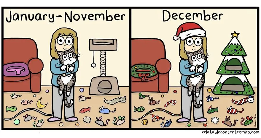 50 Funny And Cute Comics Inspired By The Artist's Life With Her Boyfriend And 3 Cats