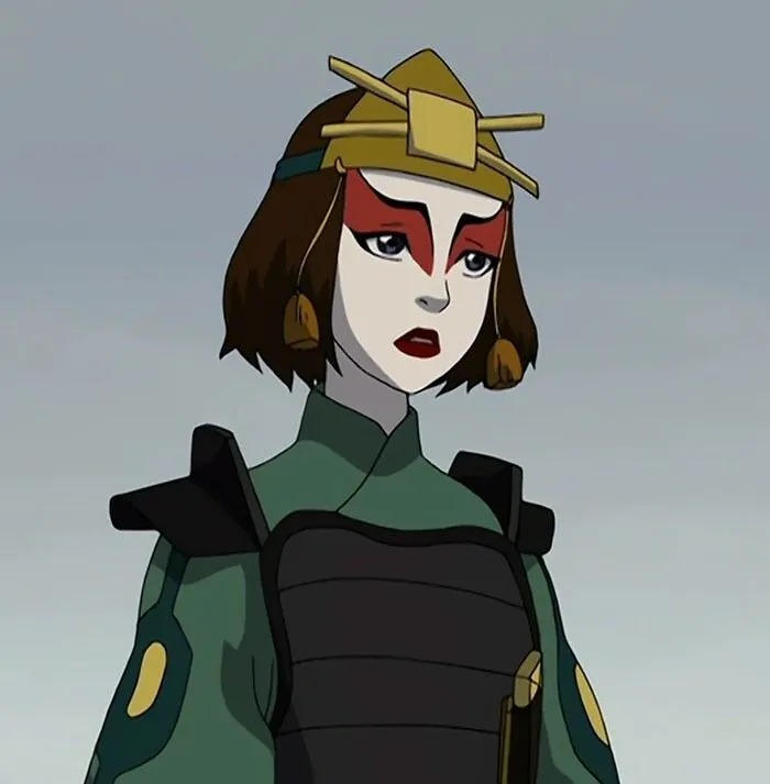 A strong female cartoon character with face paint and armor, showcasing strength and fame.