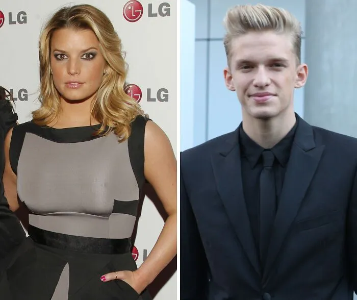 Jessica wearing dress (left), Cody wearing black suit (right)