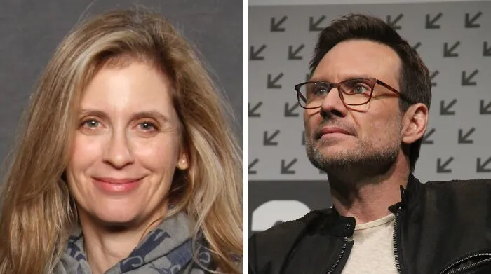 Helen smiling (left), Christian wearing glasses (right) 