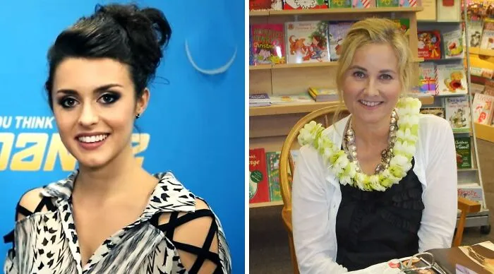 Kathryn smiling (left), Maureen wearing flower neckless (right)
