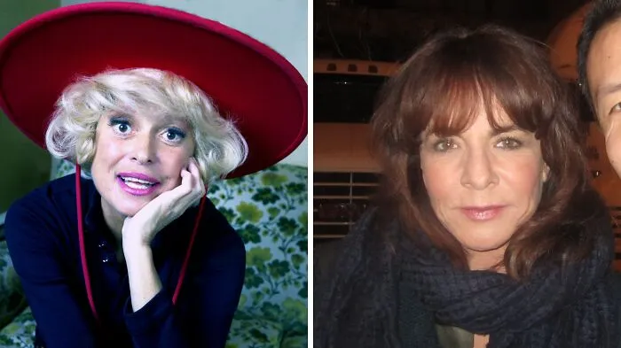 Carol wearing red hat (left), Stockard wearing black  scarf (right)