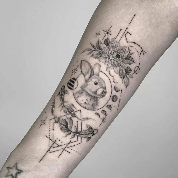Mom Tattoo With Astrology, Chinese Zodiac Piece