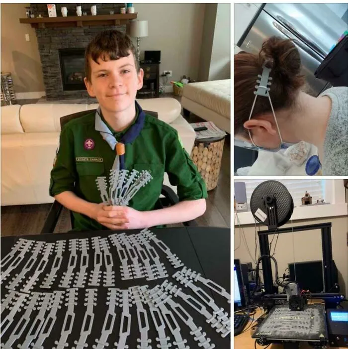 This Kid Answered A Request From Local Hospitals To Create Ear Guards, To Help Take The Pressure Off Healthcare Worker’s Ears From Wearing Masks All Day. He Also Made The 3D Printing Patterns Available To Everyone