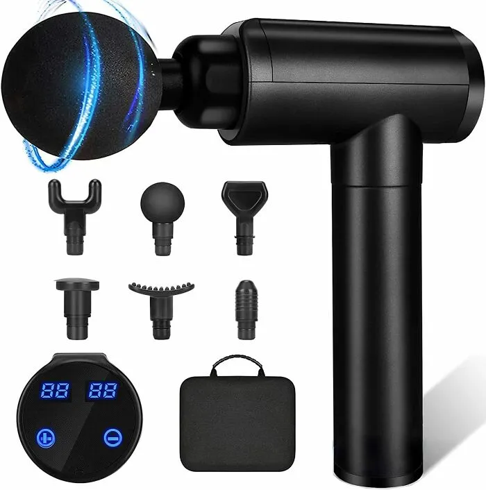 Massage gun with multiple attachments for Valentine's Day gifts.