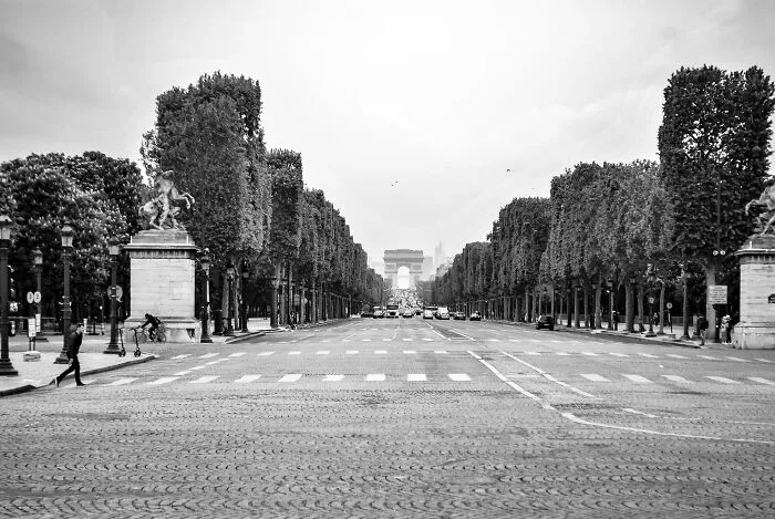 Black and white picture of Avenue des Champs-Elysees avenue 