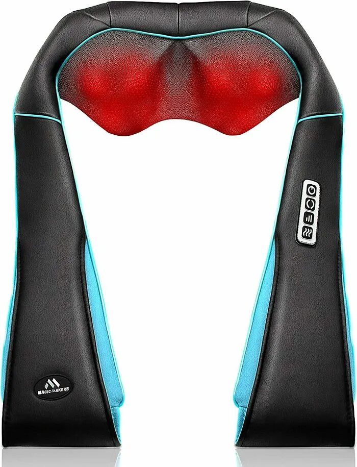 Heated neck massager with black and turquoise design, ideal Valentine's Day gift for love and affection.