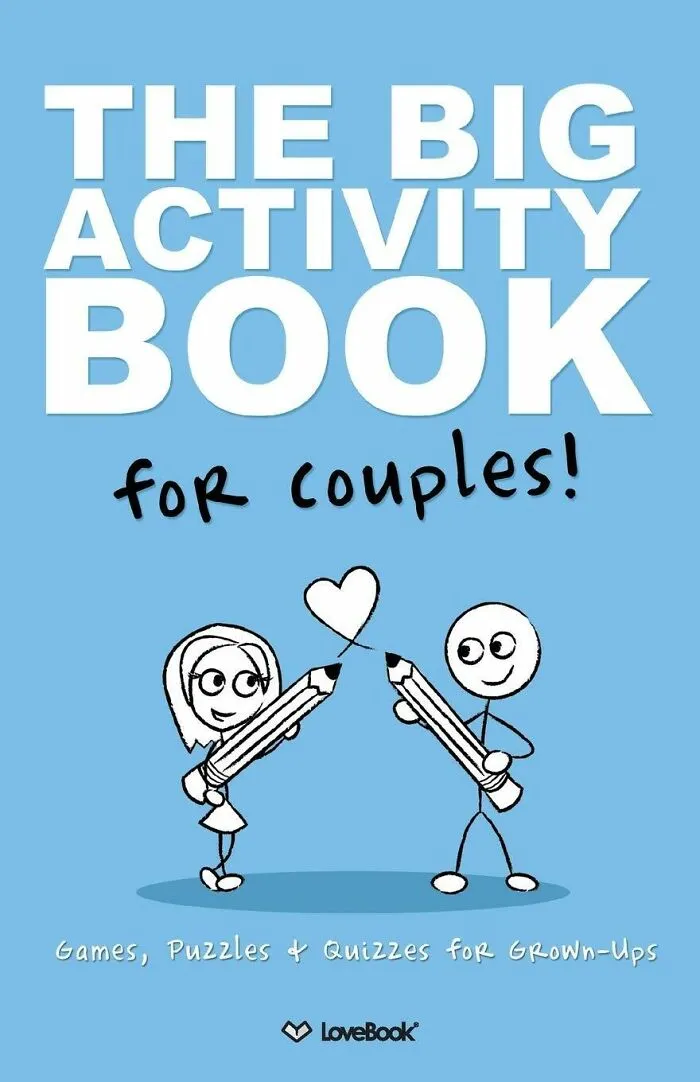 Activity book for couples with fun illustrations, perfect Valentine's Day gift for love and affection.