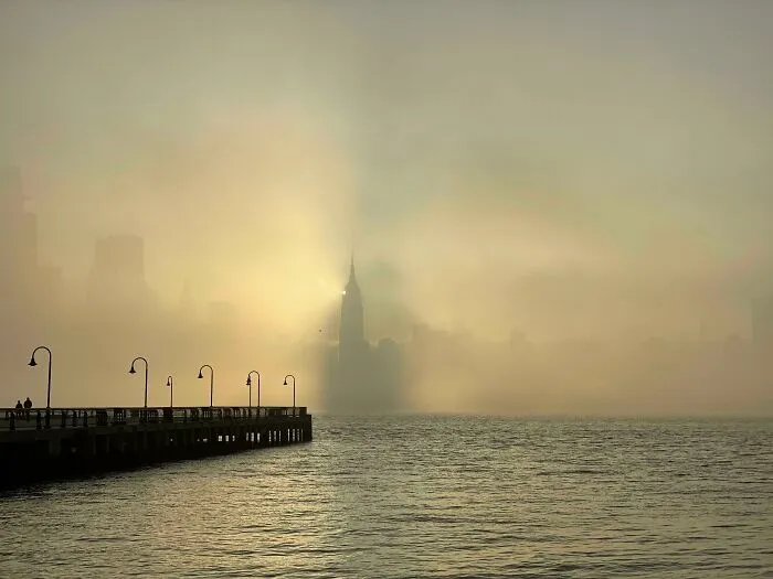 Empire State Building In Fog From Hoboken