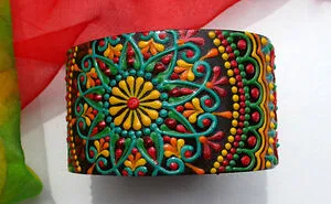 I Painted These Leather Cuff Bracelets With Acrylic Paints Using The Dot Art Technique.
