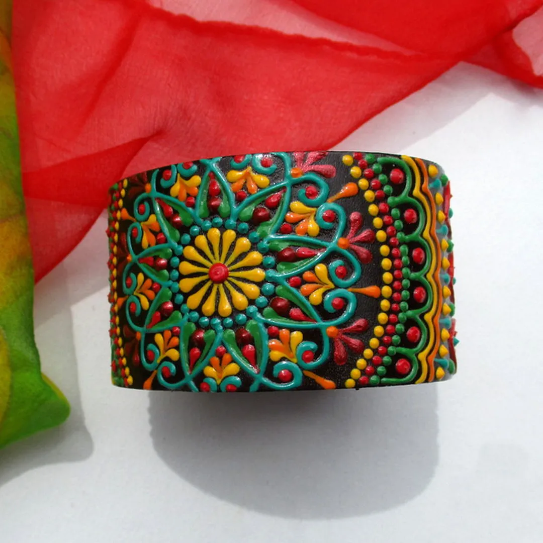 I Painted These Leather Cuff Bracelets With Acrylic Paints Using The Dot Art Technique.