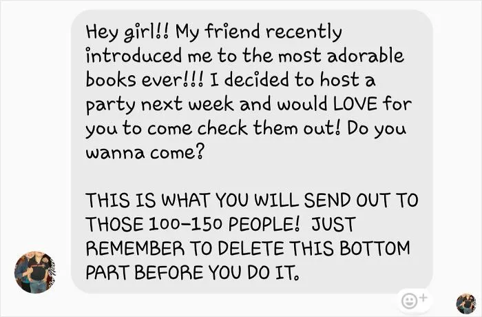 Is There An Mlm For Books? I've Known Her Since Elementary School And She's Never Messaged Me Before...something Tells Me She's New At This