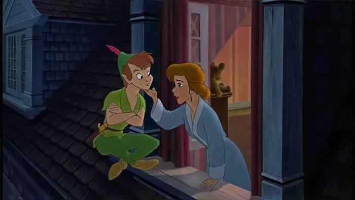 Cartoon couple on a window ledge sharing a tender moment, emphasizing sweet love.