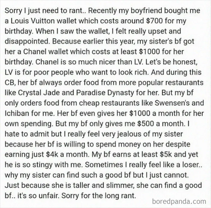 This Cb Demanding A More Expensive Bag From Her Boyfriend