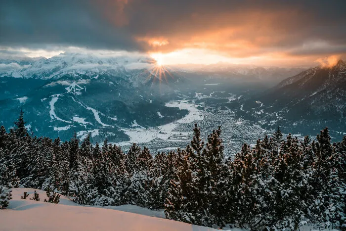 Brilliant Winter Sunset Above Garmisch-Partenkirchen