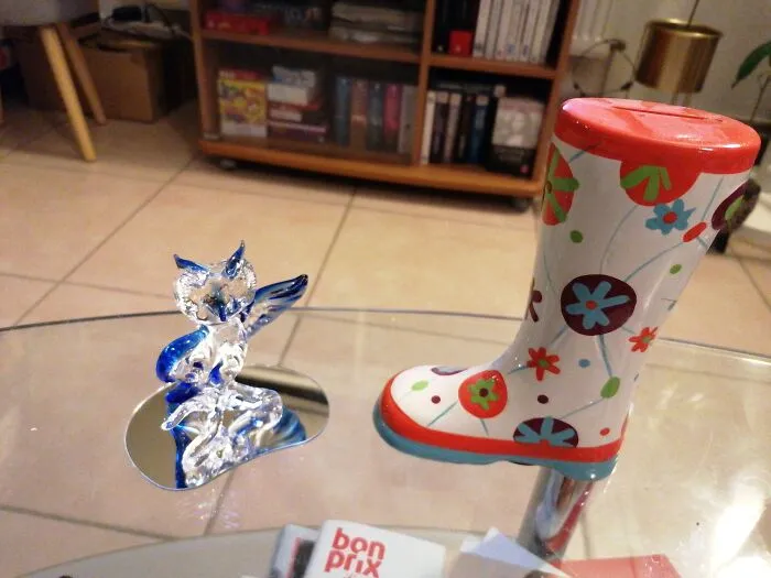 This Ugly Glass Owl And The Boot Shaped Piggy Bank My Aunt Gifted Me When I Moved Into My Apartment