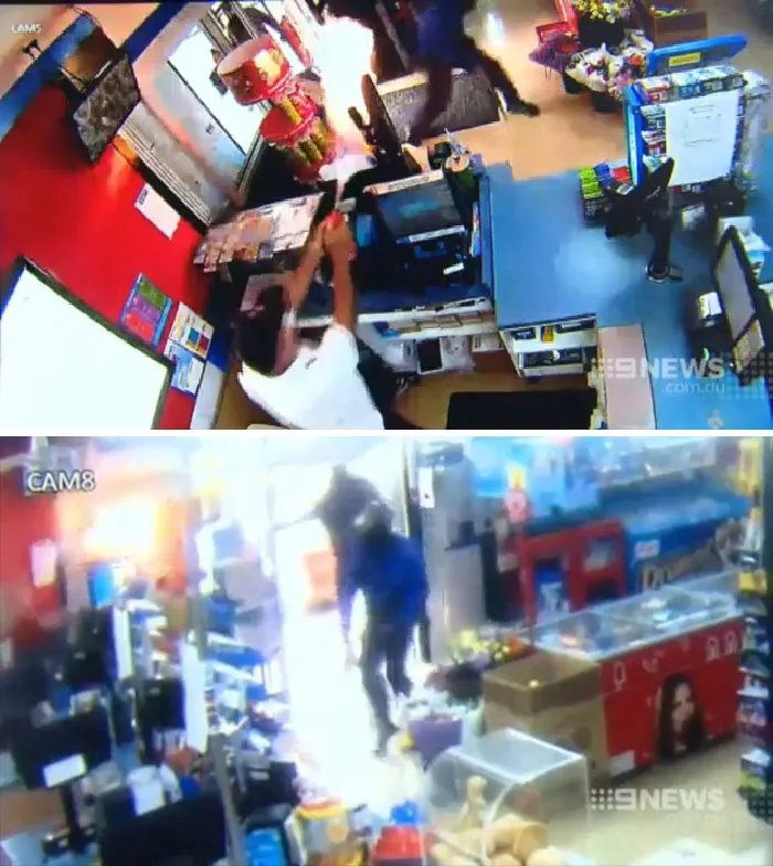 0:15 Show Clerk Thwarts Robbers Using Flame Thrower