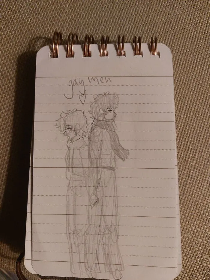 Gay Ocs Of My Post-Apocalyptic Queer Romance. I Have Waaaaay Too Many Sketches Of Them But This Is The Only One That's 1) Not Crammed Into A Page With A Bunch Of Other Sketches Of Them And 2) Both Of Them, Full-Body