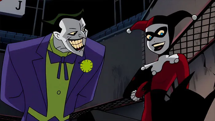 Cartoon couple smiling mischievously, showcasing sweet love dynamics in animated style.