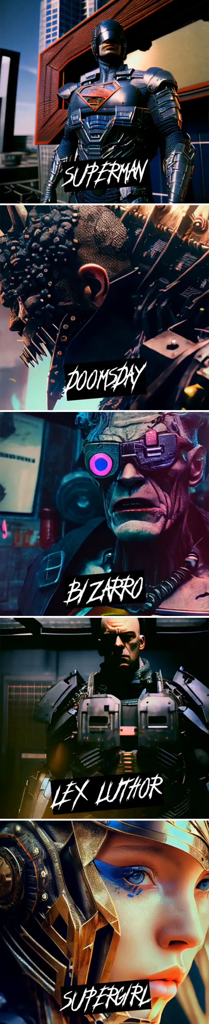 Asking AI To Show "Superman" Characters In Cyberpunk World