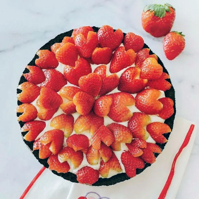 It's Always Strawberry Season Somewhere. Try This Refreshing Strawberry Pie With Lemon Cheesecake Filling And Chocolate Crust