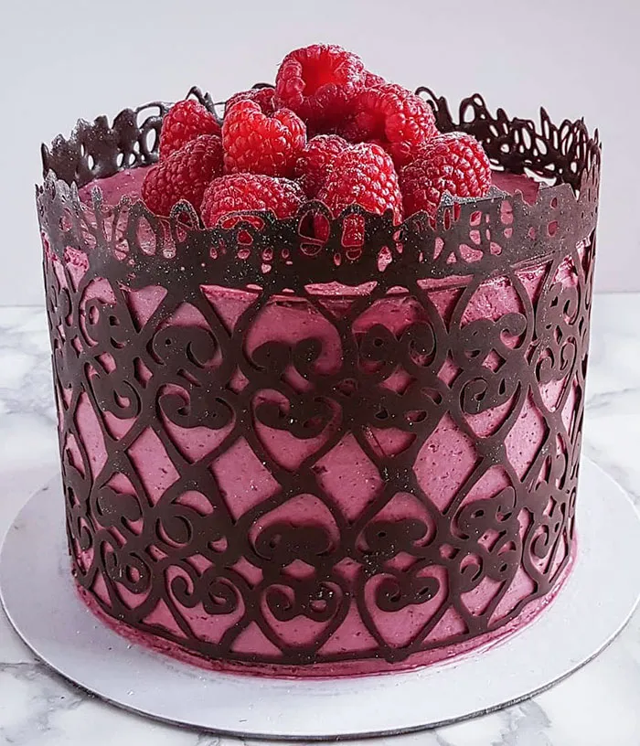 For Valentine's Day, I Made A Chocolate Lace Collar Cake. It Could Be Way Neater, But I'm Happy Enough