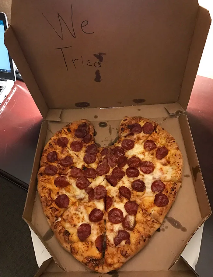 I Am On A Business Trip, And My Girlfriend Called Domino's To Send Me A Surprise Heart-Shaped Valentine's Day Pizza