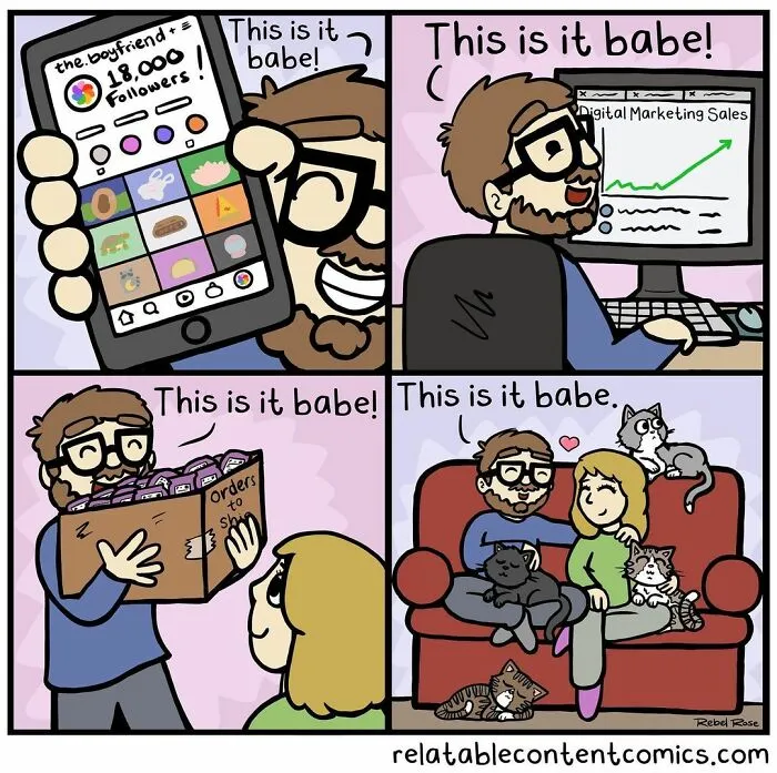50 Funny And Cute Comics Inspired By The Artist's Life With Her Boyfriend And 3 Cats