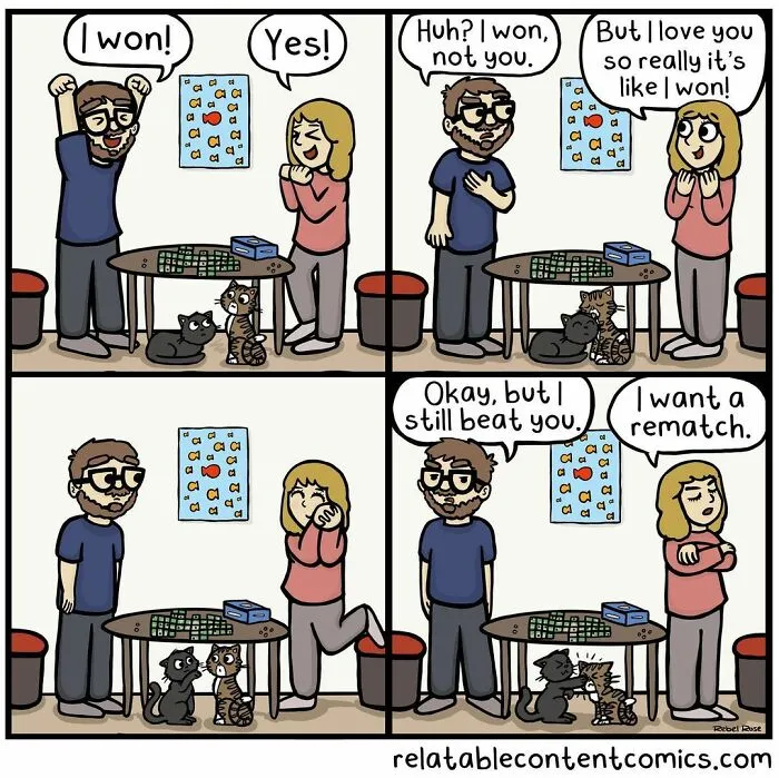 50 Funny And Cute Comics Inspired By The Artist's Life With Her Boyfriend And 3 Cats