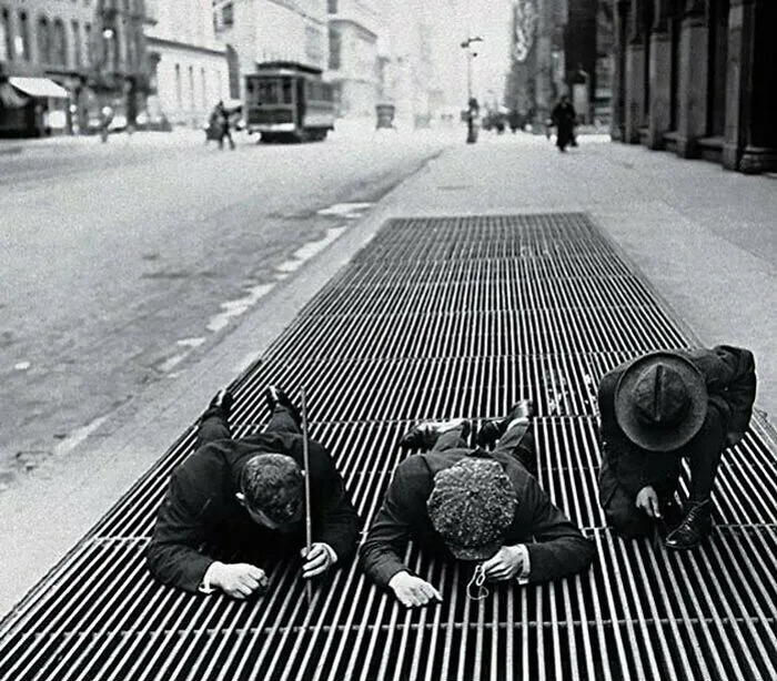 Three Boys Are Fishing For Change During The Great Depression, New York, 1930