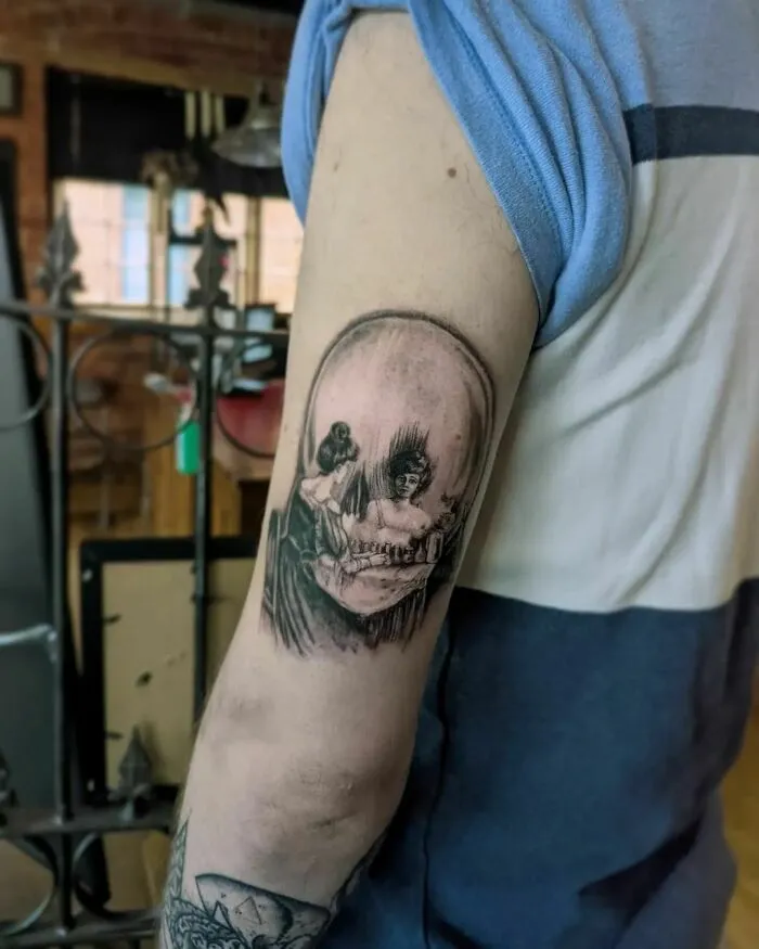 Optical Illusion Tattoo Based On The 1892 Illustration All Is Vanity By Charles Allen Gilbert