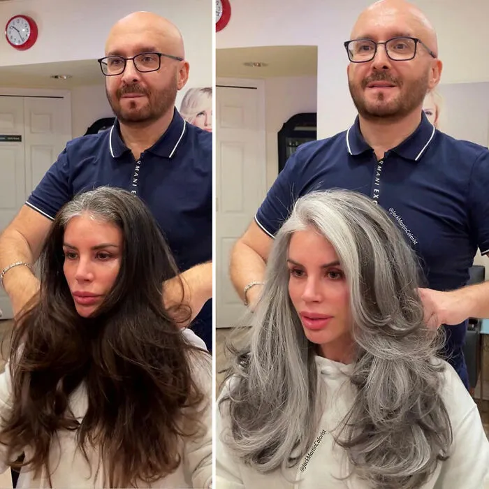 En lugar de teñir sus raíces canosas, este estilista logró que sus clientas lucieran una bella cabellera gris (35 imágenes nuevas)