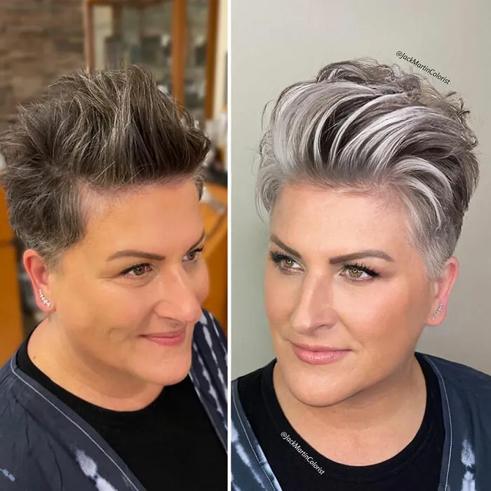 En lugar de teñir sus raíces canosas, este estilista logró que sus clientas lucieran una bella cabellera gris (35 imágenes nuevas)