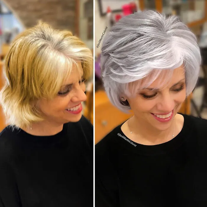 En lugar de teñir sus raíces canosas, este estilista logró que sus clientas lucieran una bella cabellera gris (35 imágenes nuevas)