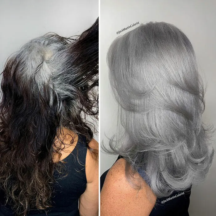 En lugar de teñir sus raíces canosas, este estilista logró que sus clientas lucieran una bella cabellera gris (35 imágenes nuevas)