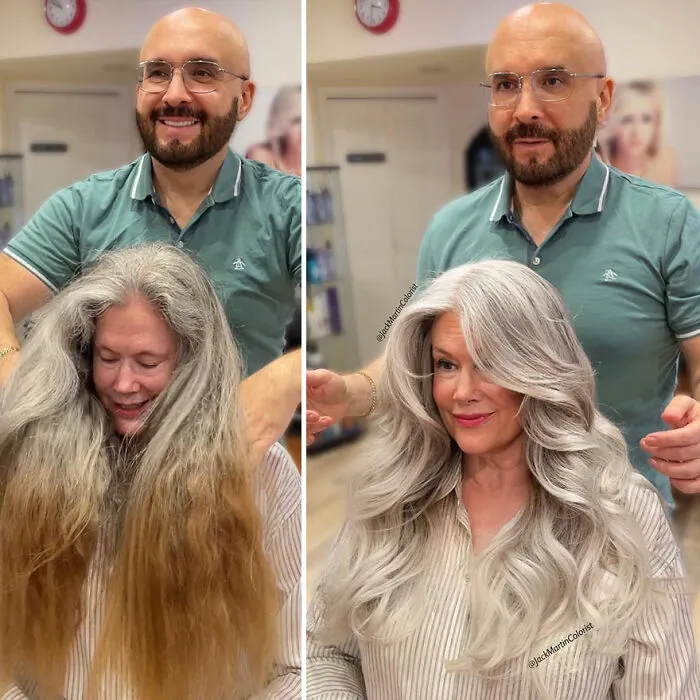 En lugar de teñir sus raíces canosas, este estilista logró que sus clientas lucieran una bella cabellera gris (35 imágenes nuevas)