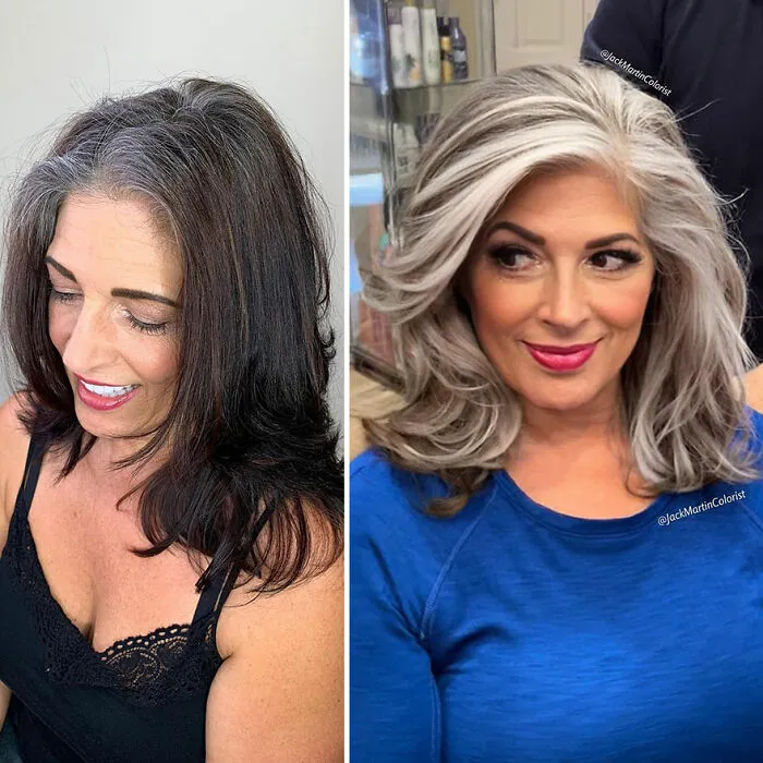 En lugar de teñir sus raíces canosas, este estilista logró que sus clientas lucieran una bella cabellera gris (35 imágenes nuevas)