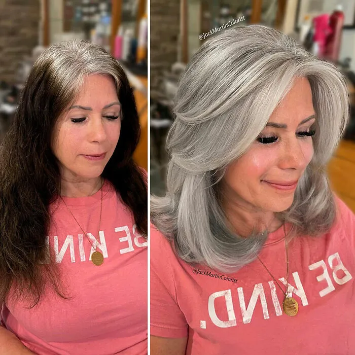 En lugar de teñir sus raíces canosas, este estilista logró que sus clientas lucieran una bella cabellera gris (35 imágenes nuevas)