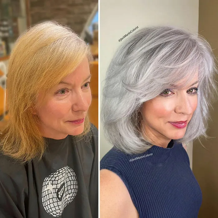 En lugar de teñir sus raíces canosas, este estilista logró que sus clientas lucieran una bella cabellera gris (35 imágenes nuevas)